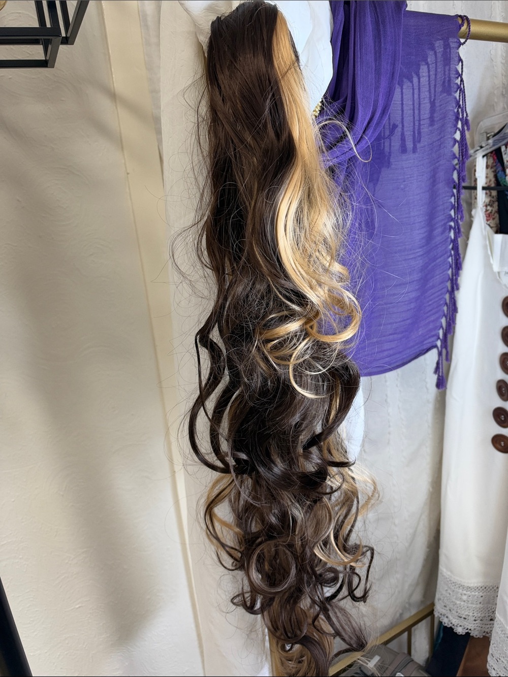 Long Wavy Clip-In Hair Extension - Dark Brown with Blonde Highlights